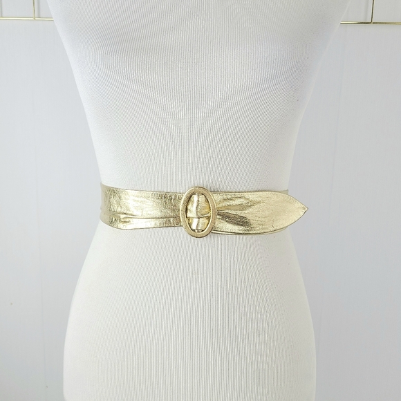 Astor Metallic Gold Genuine Leather Vintage Belt - Picture 1 of 9
